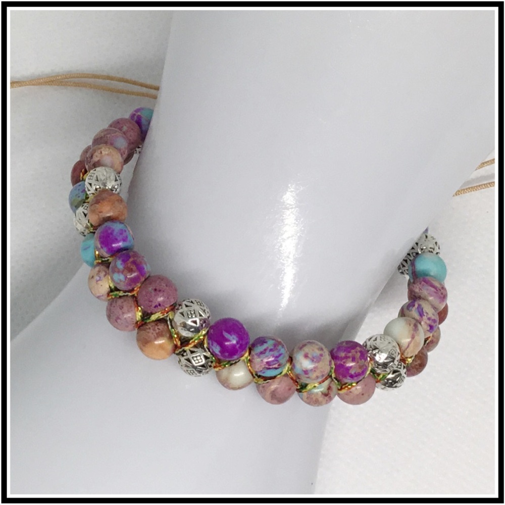 Marbled Double Beaded Adjustable Anklet Bracelet